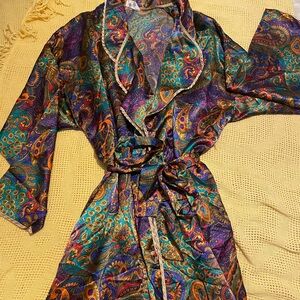 Multi color Paizley print Satin Robe